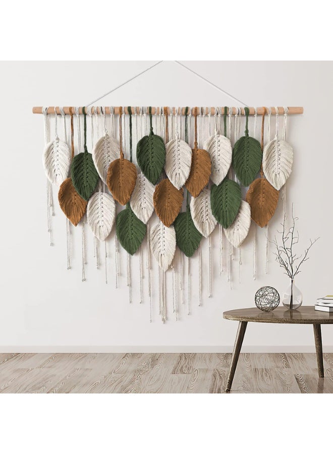 KISSUN Large Wall Hanging Tapestry, Boho Macrame Woven Handmade Tassel Leaf Tapestry, Bohemian Wall Art Decor for Bedroom, Living Room, Gallery Background - Image 1